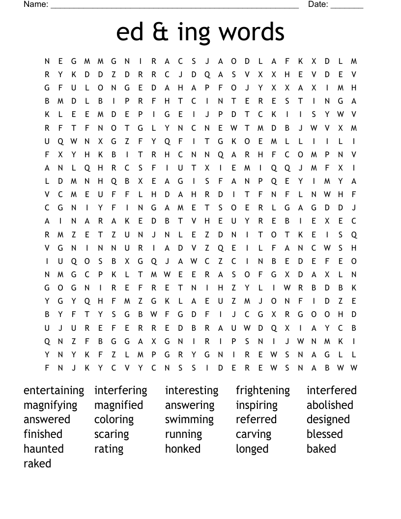 ed & ing words Word Search