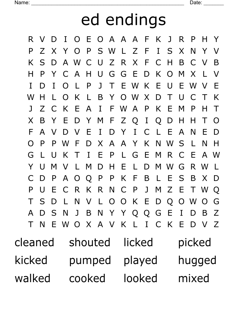 ed endings Word Search