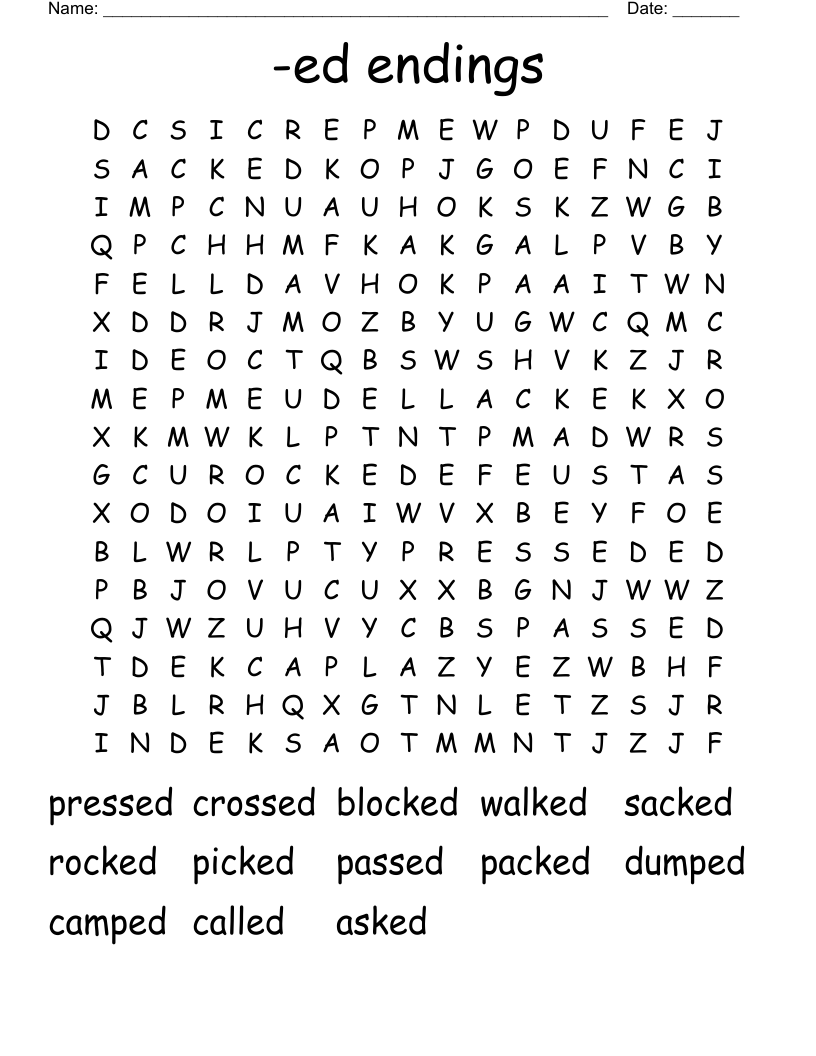-ed endings Word Search