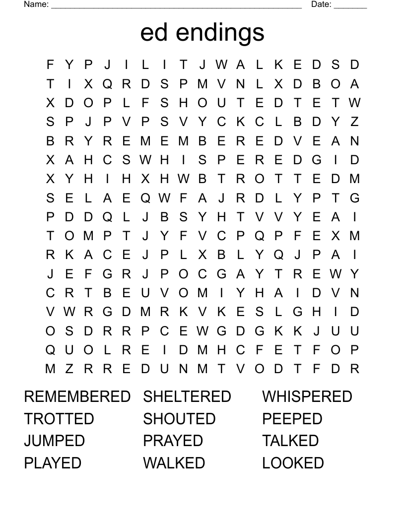 ed endings Word Search