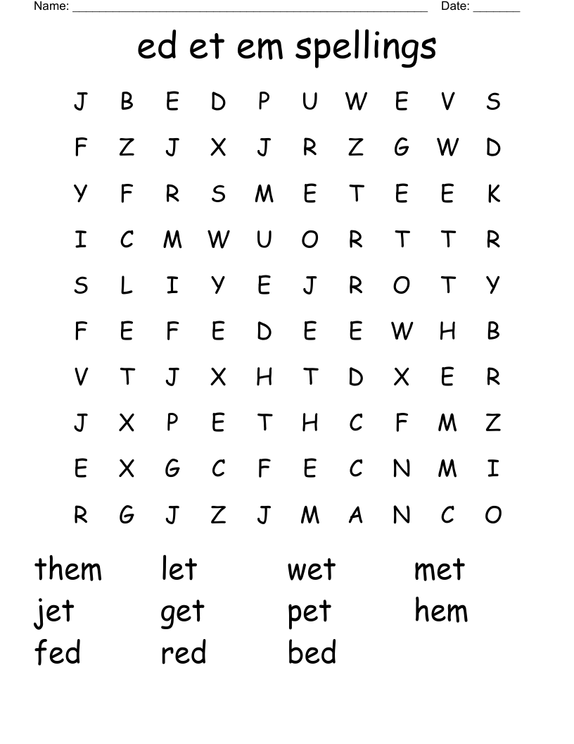 ed et em spellings Word Search