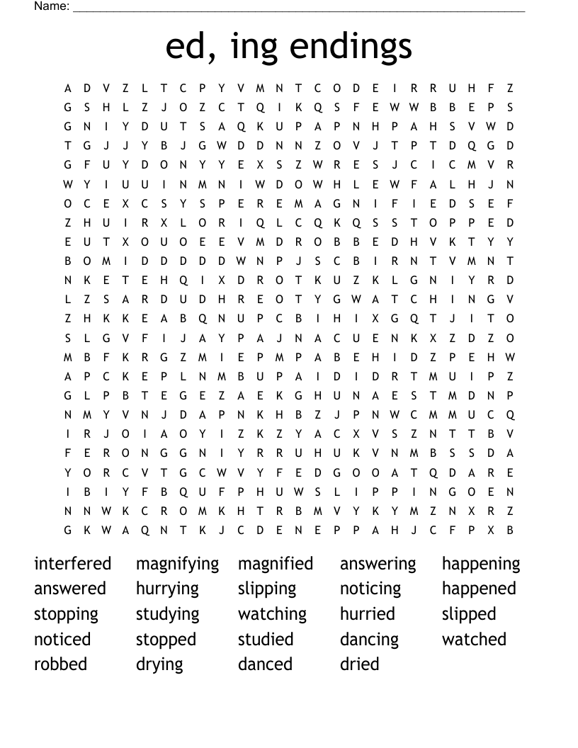 ed, ing endings Word Search