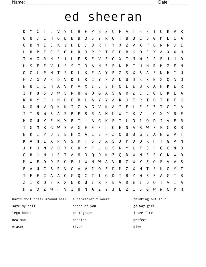 ed sheeran Word Search