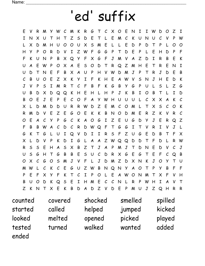 'ed' suffix Word Search