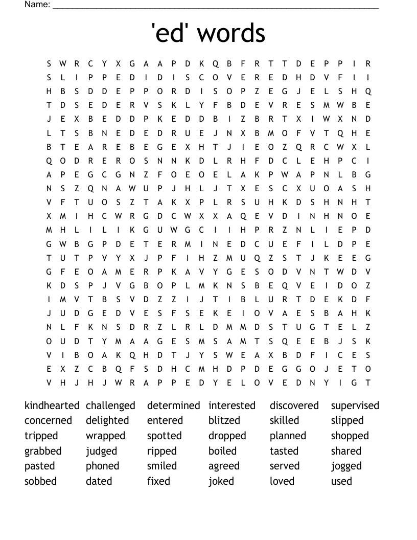'ed' words Word Search