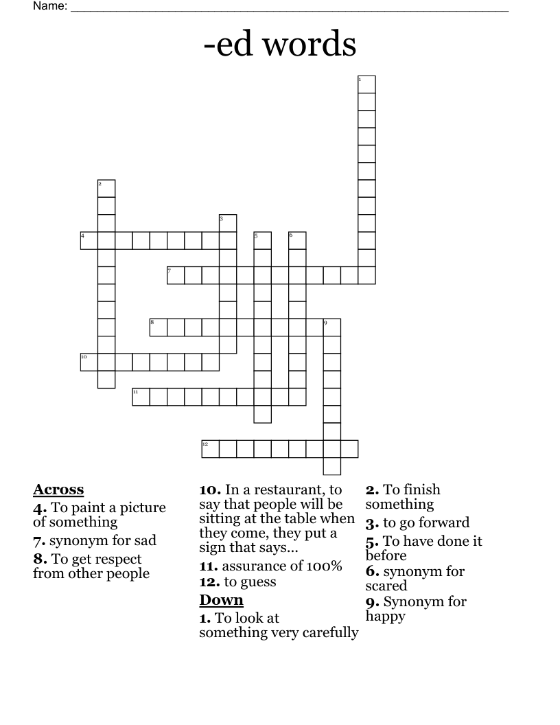 -ed words Crossword