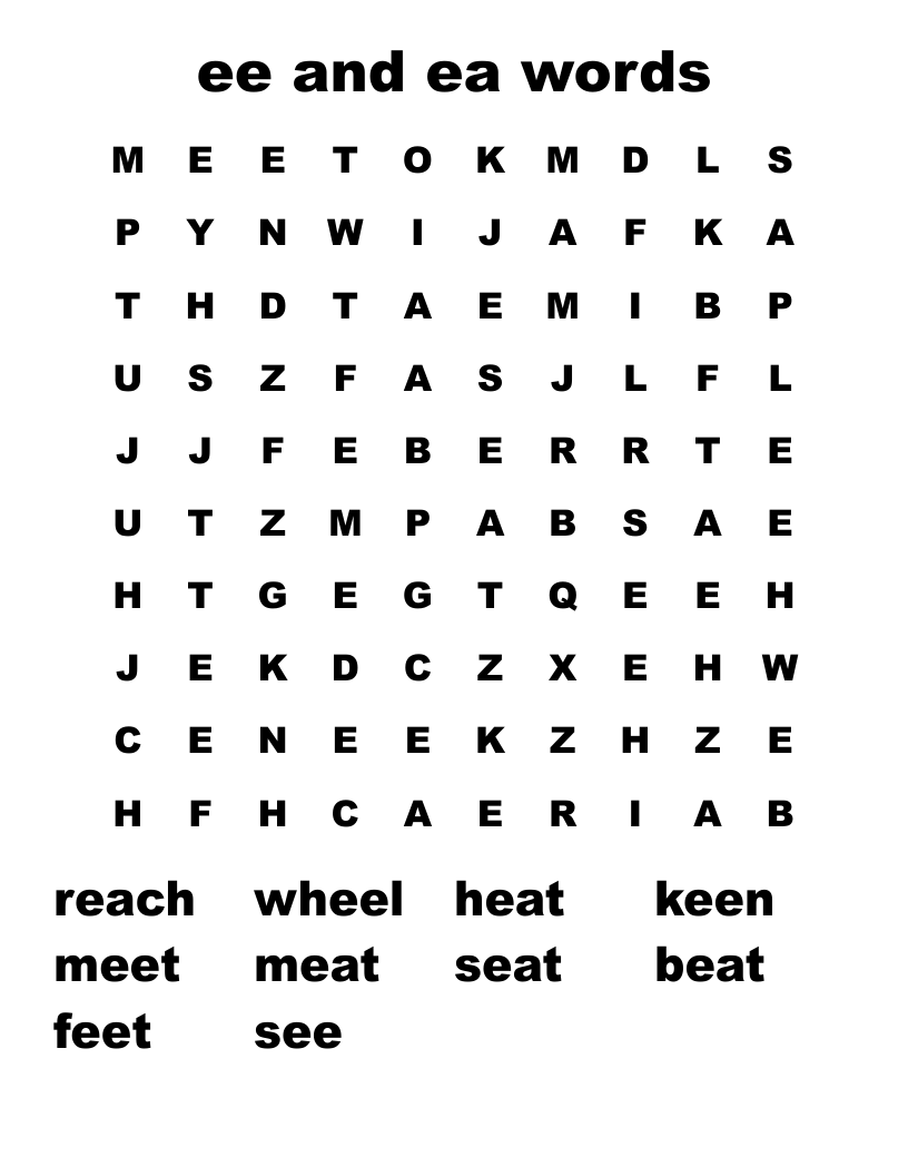 ee      and     ea  words Word Search