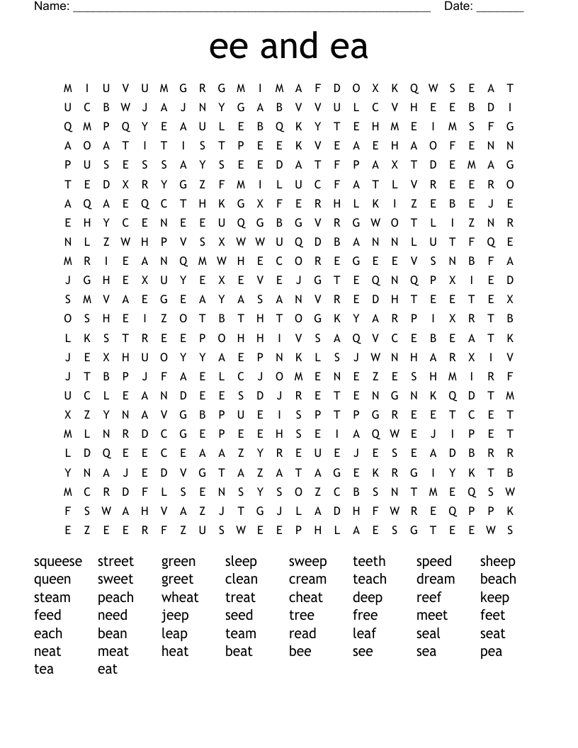 ee and ea Word Search