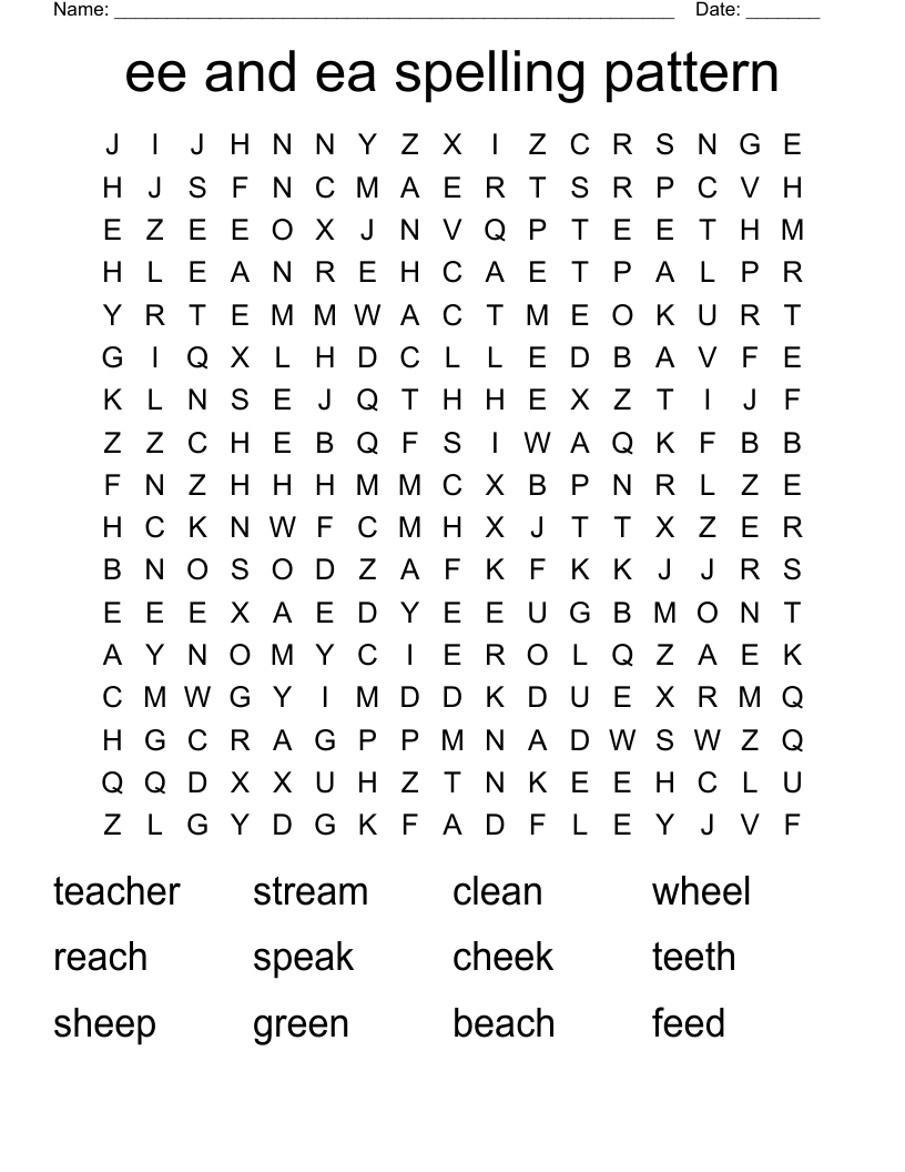 ee and ea spelling pattern Word Search