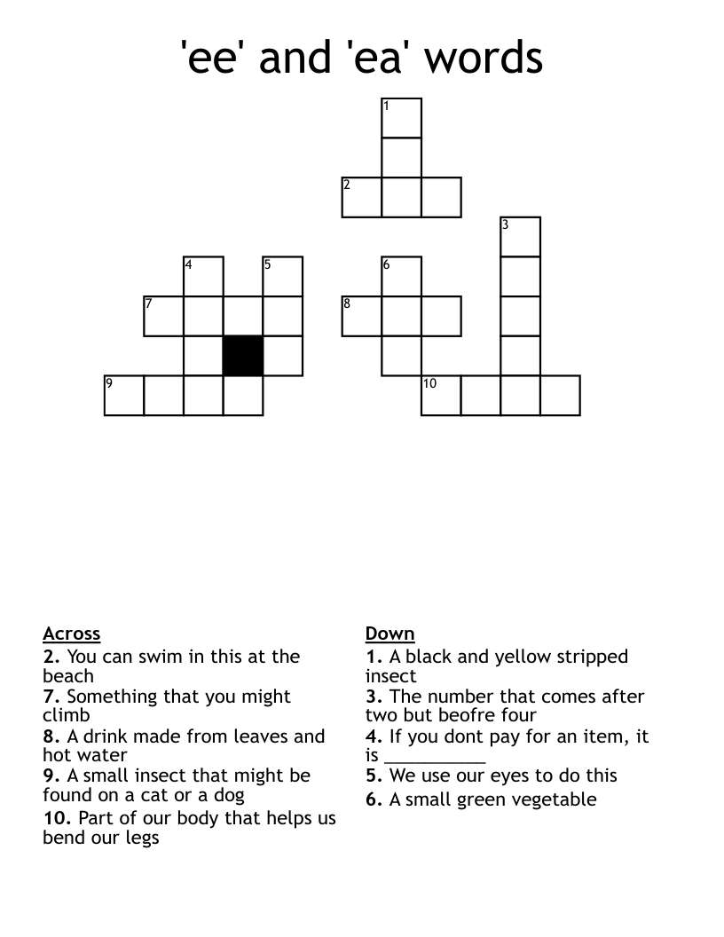 'ee' and 'ea' words Crossword