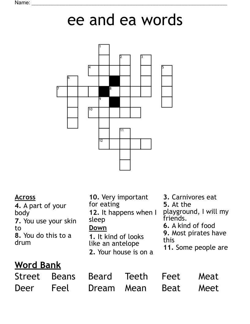 ee and ea words Crossword