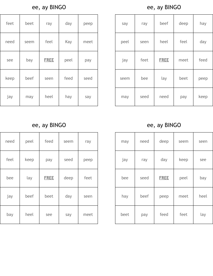 ee, ay BINGO