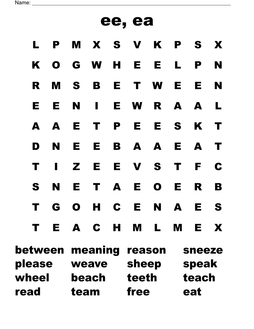 ee, ea Word Search