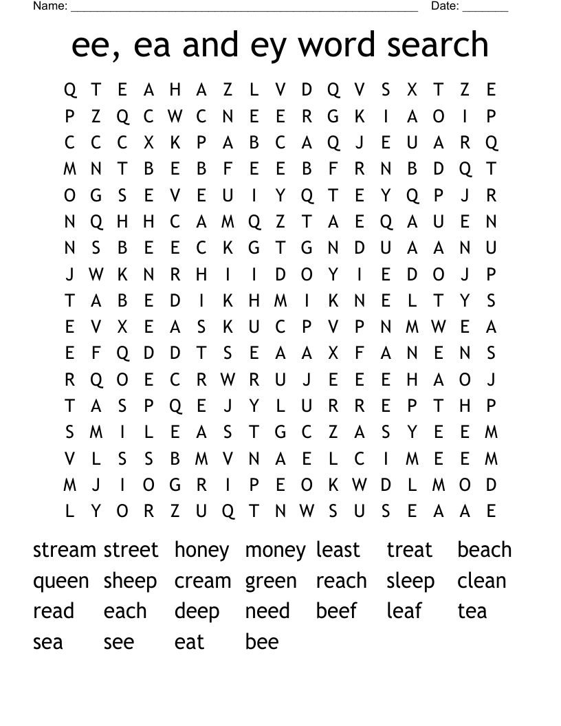 ee, ea and ey word search