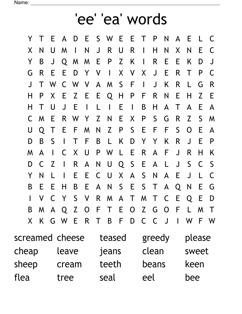 'ee' 'ea' words  Word Search