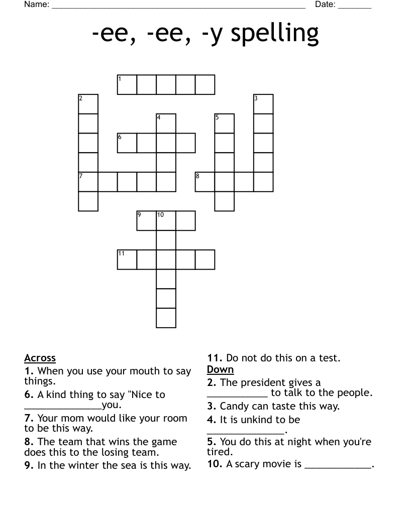 -ee, -ee, -y spelling Crossword