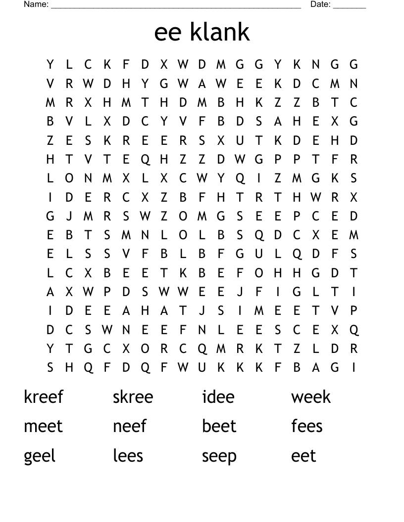 ee klank Word Search