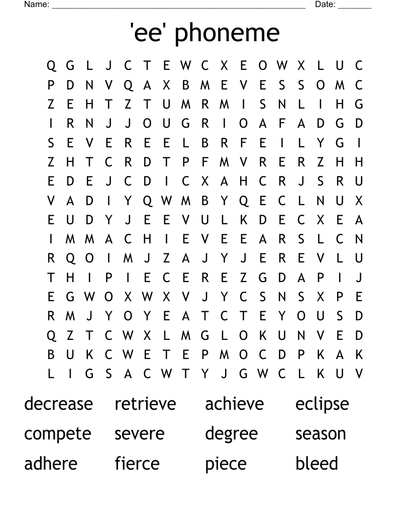 'ee' phoneme Word Search