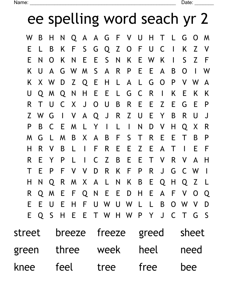 ee spelling word seach yr 2 Word Search