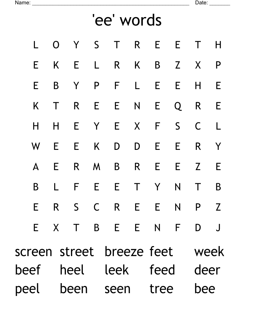 'ee' words Word Search