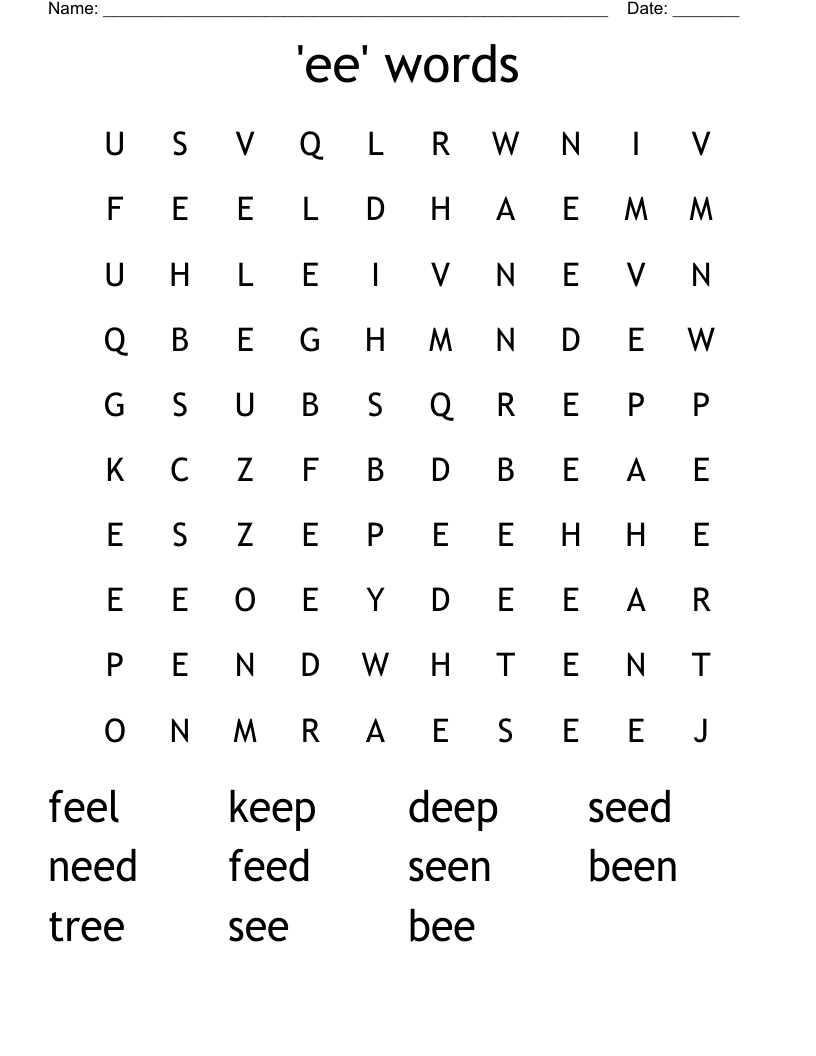 'ee' words Word Search