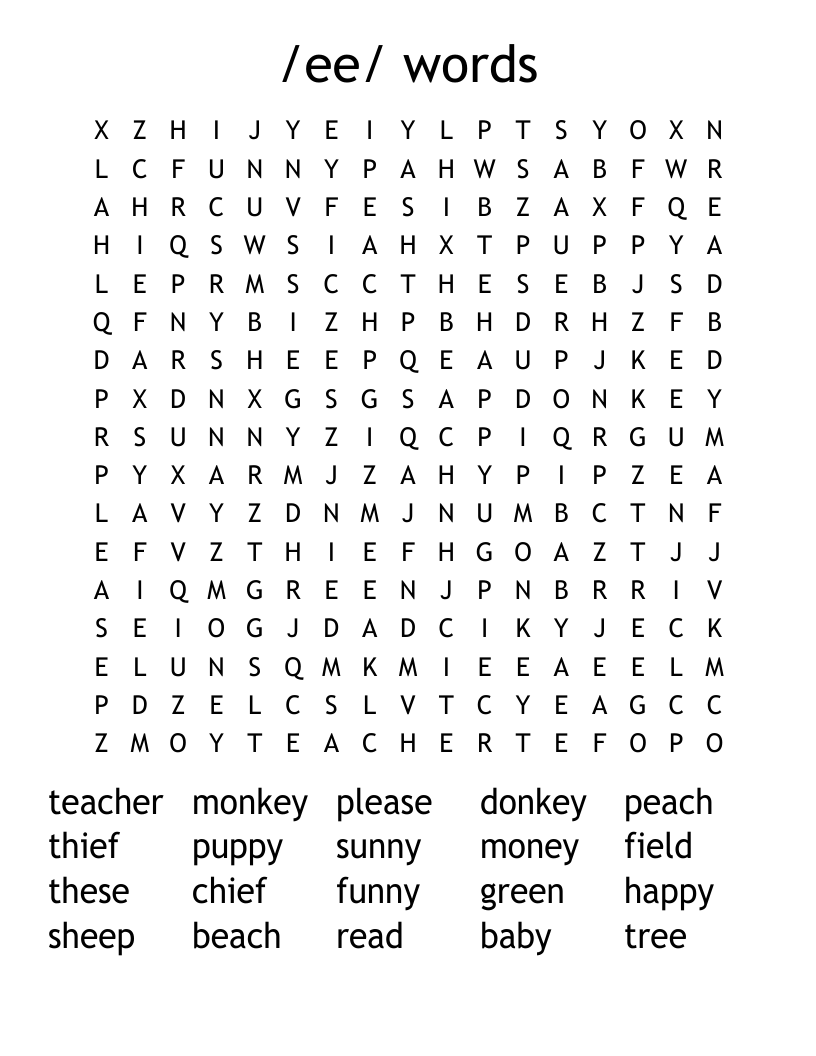 /ee/ words Word Search