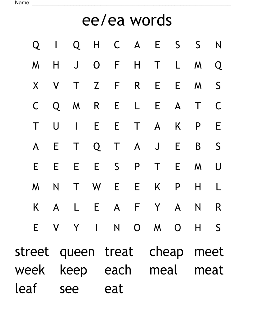 ee/ea words Word Search