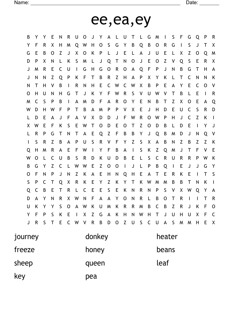 ee,ea,ey Word Search