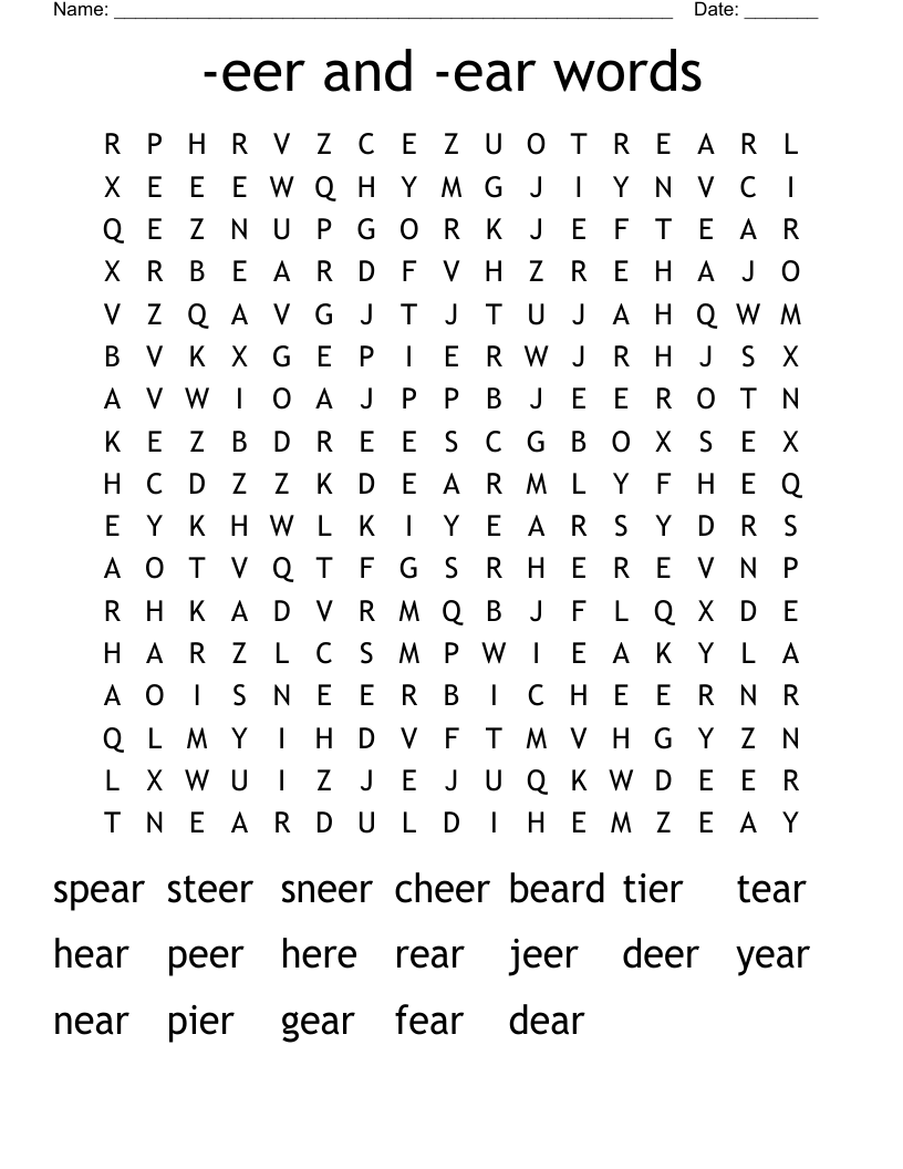 -eer and -ear words Word Search