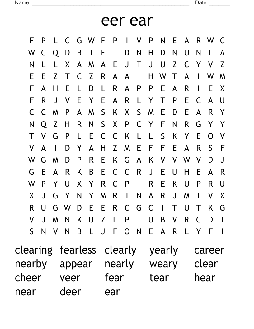 eer ear Word Search
