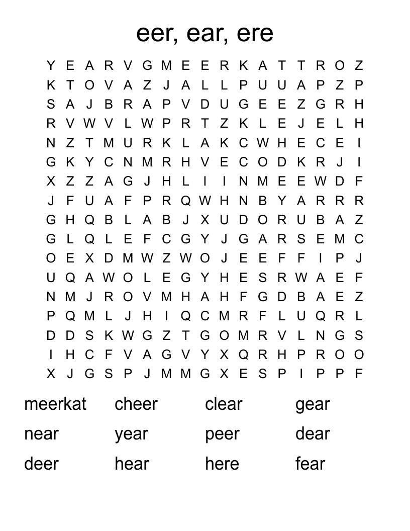 eer, ear, ere Word Search