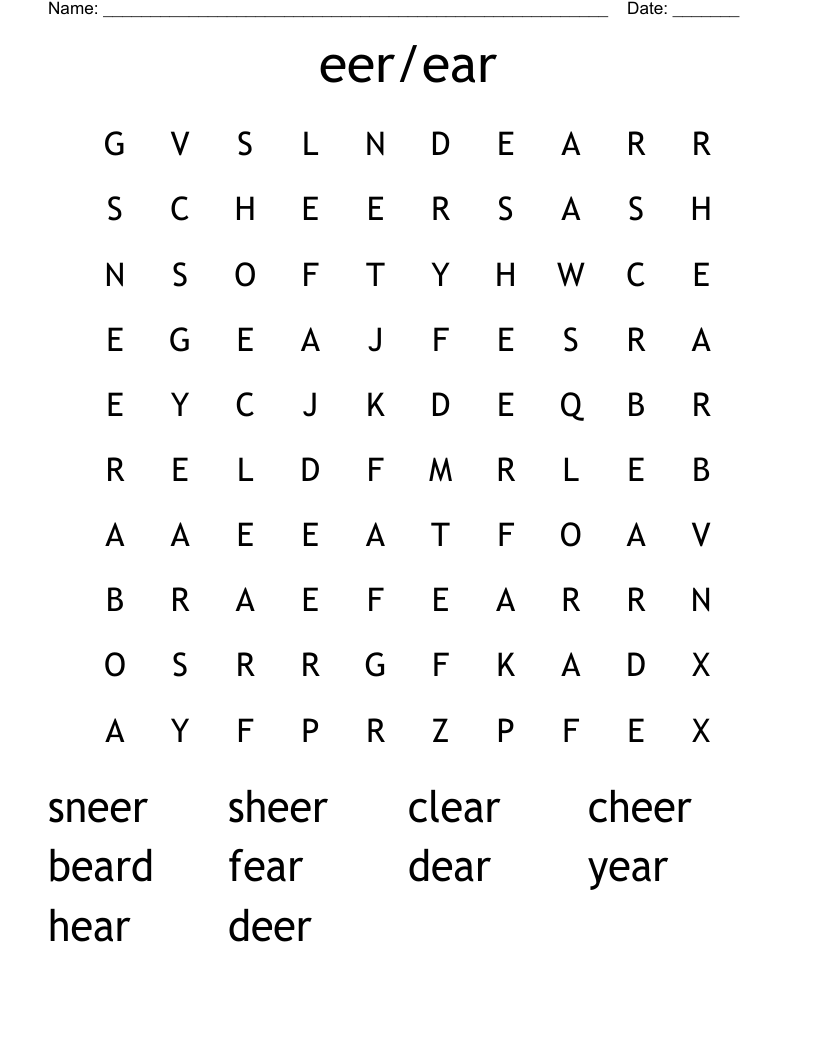 eer/ear Word Search