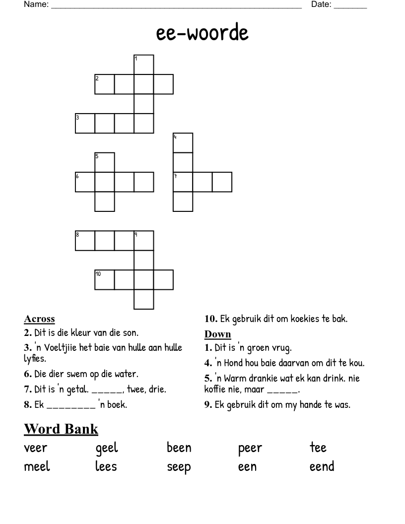ee-woorde Crossword