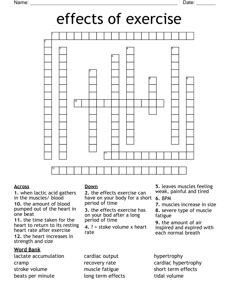 effects of exercise Crossword