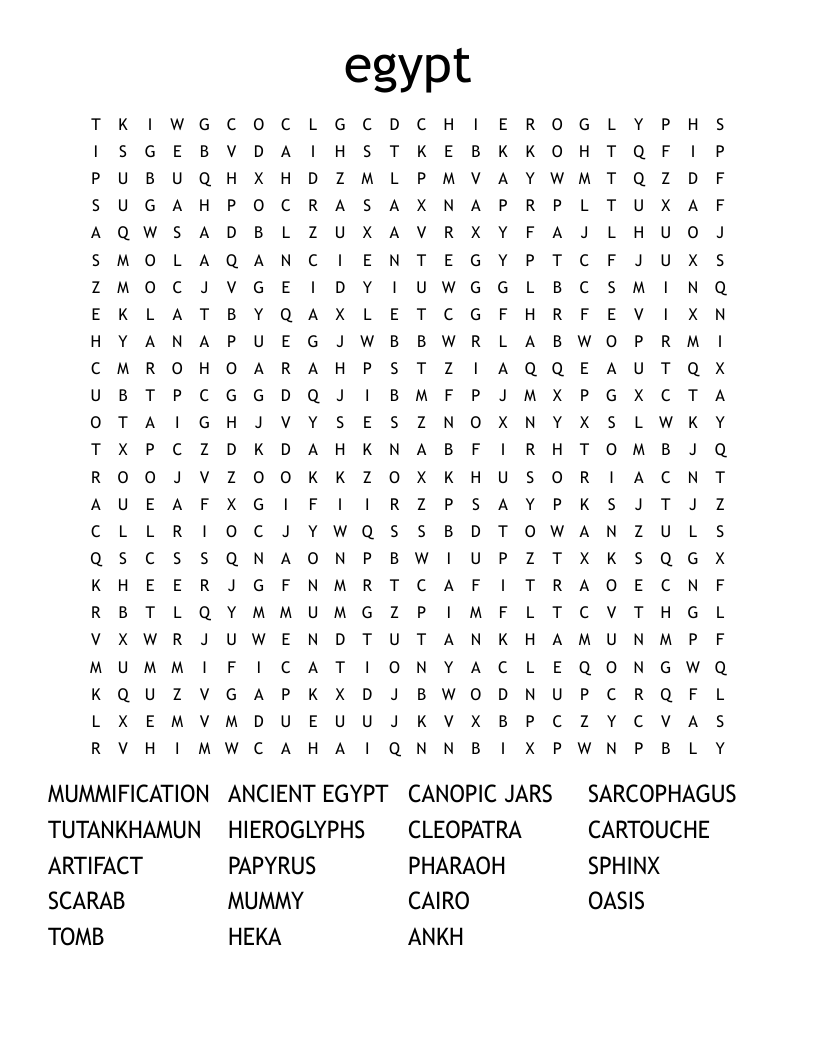 egypt Word Search