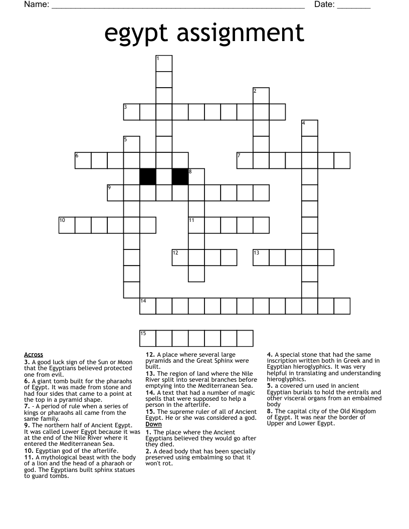 egypt assignment Crossword