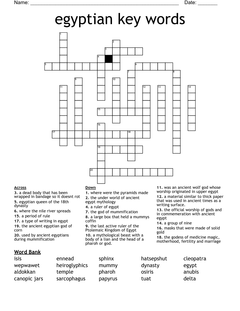 egyptian key words Crossword