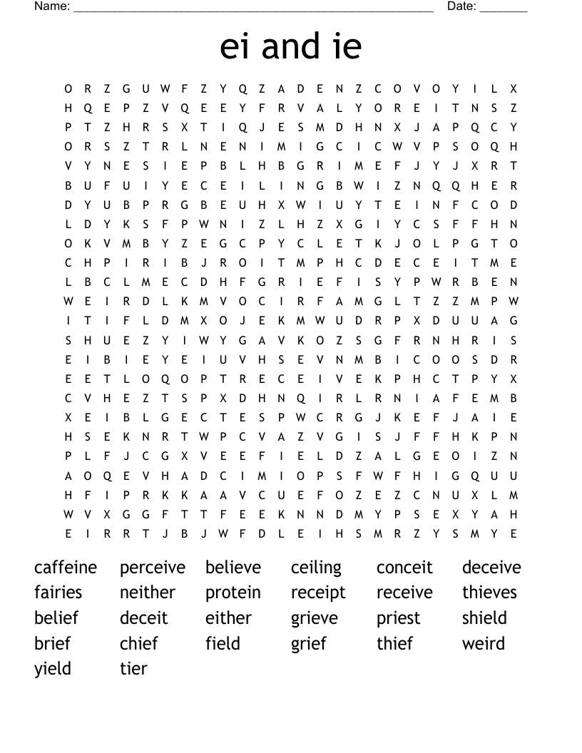 ei and ie Word Search