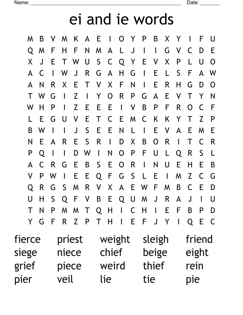 ei and ie words Word Search