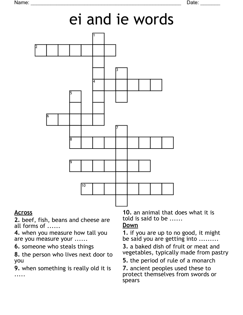 ei and ie words Crossword