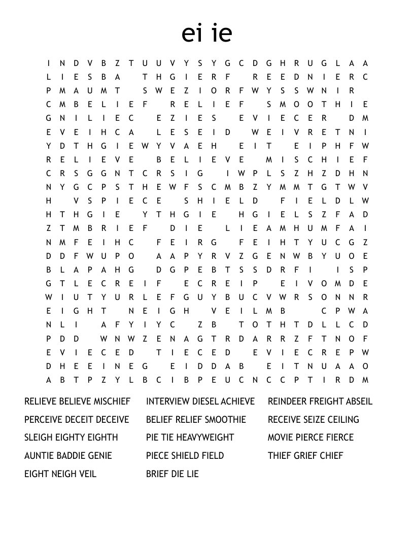 ei ie Word Search