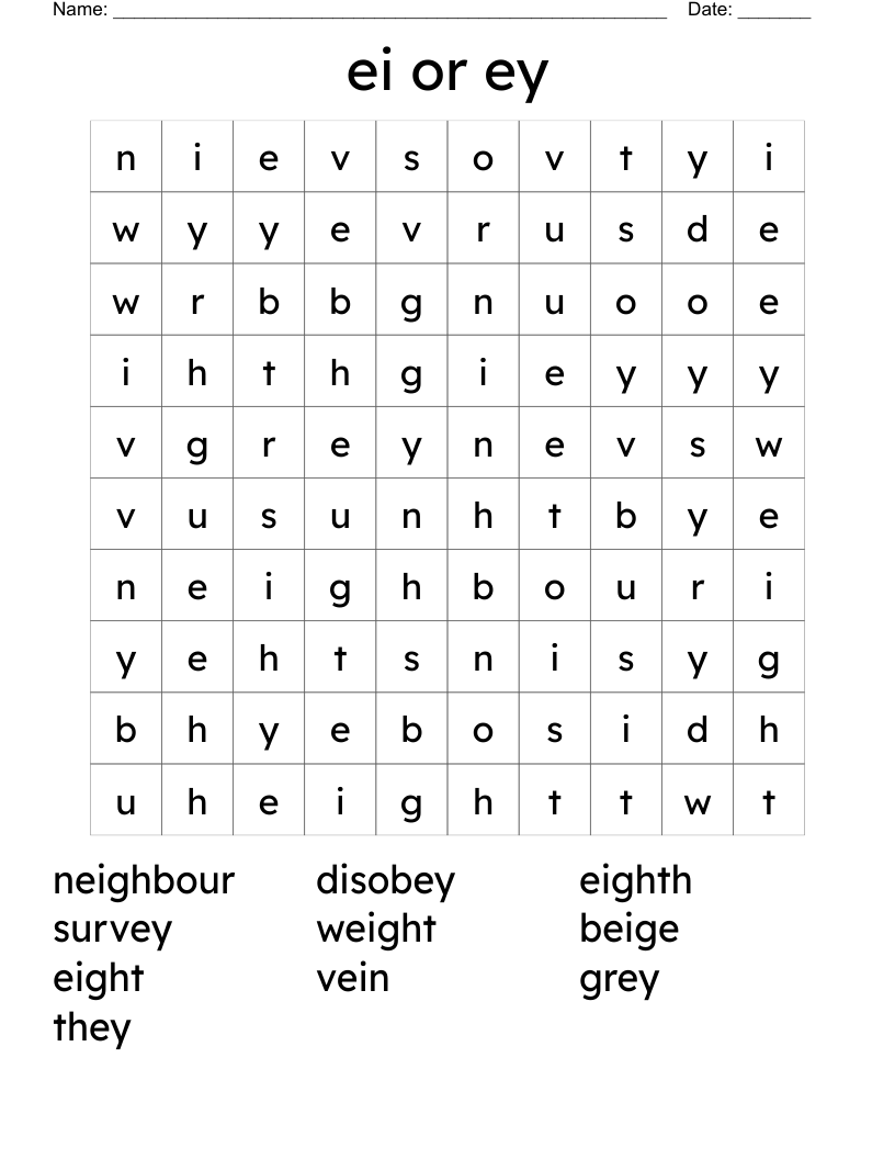 ei or ey Word Search