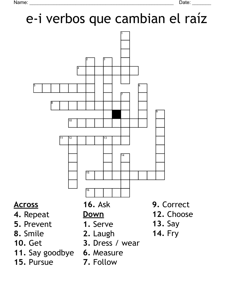 e-i verbos que cambian el raíz  Crossword