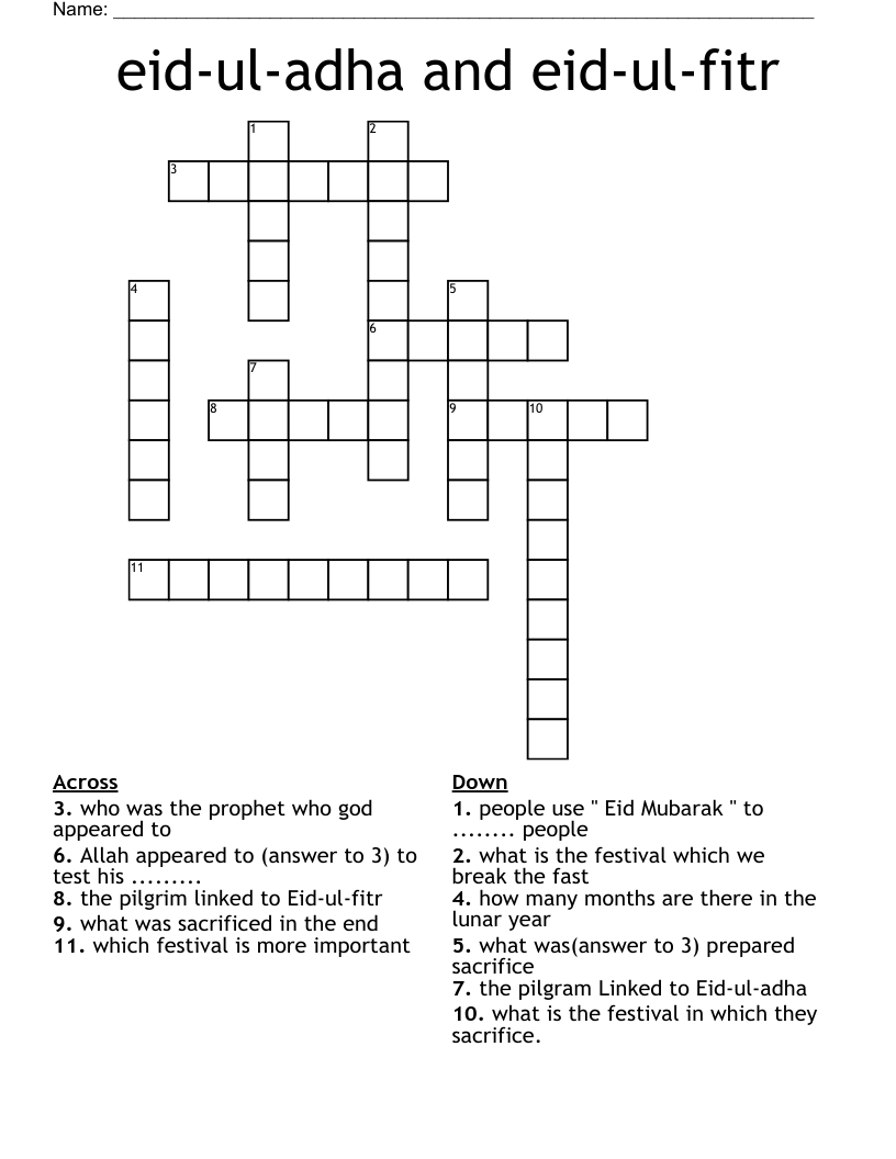 eid-ul-adha and eid-ul-fitr Crossword