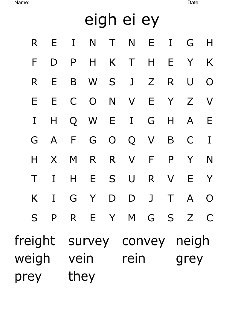 eigh  ei  ey Word Search