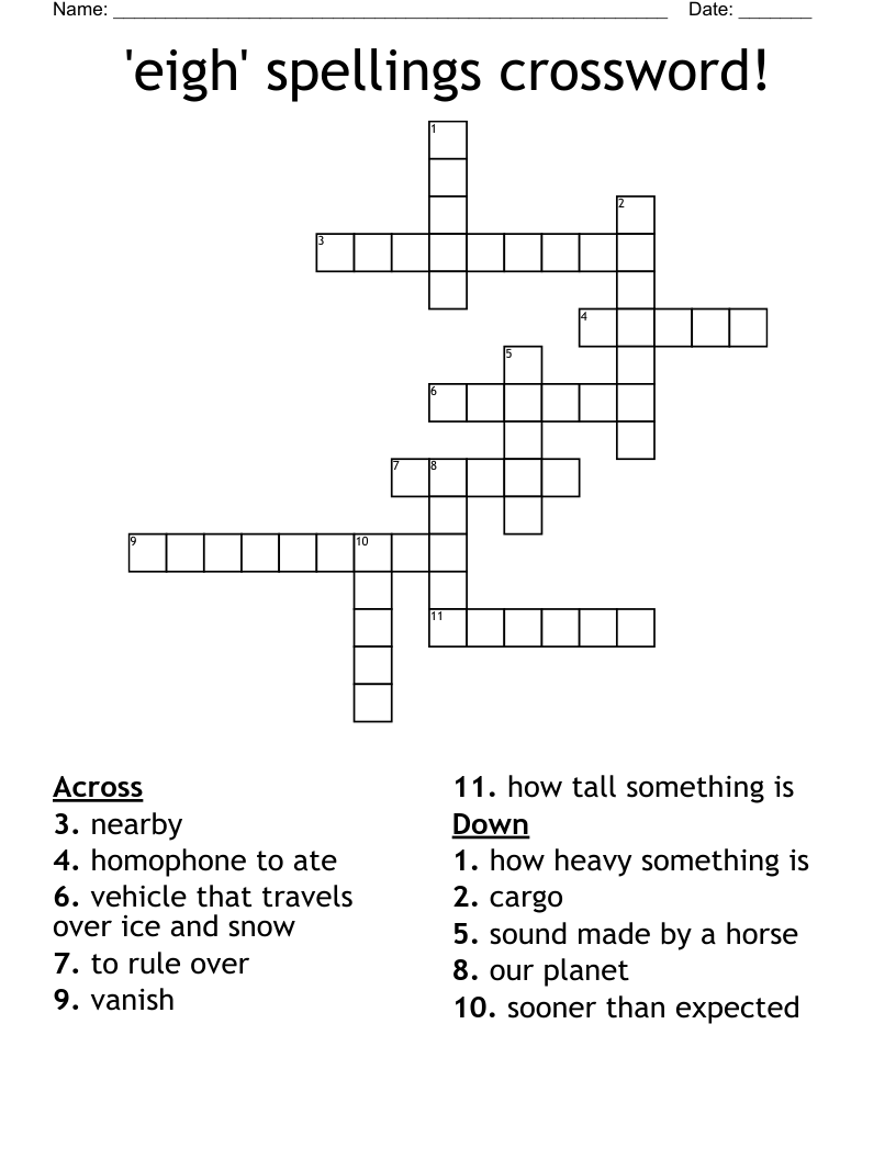 'eigh' spellings crossword! 