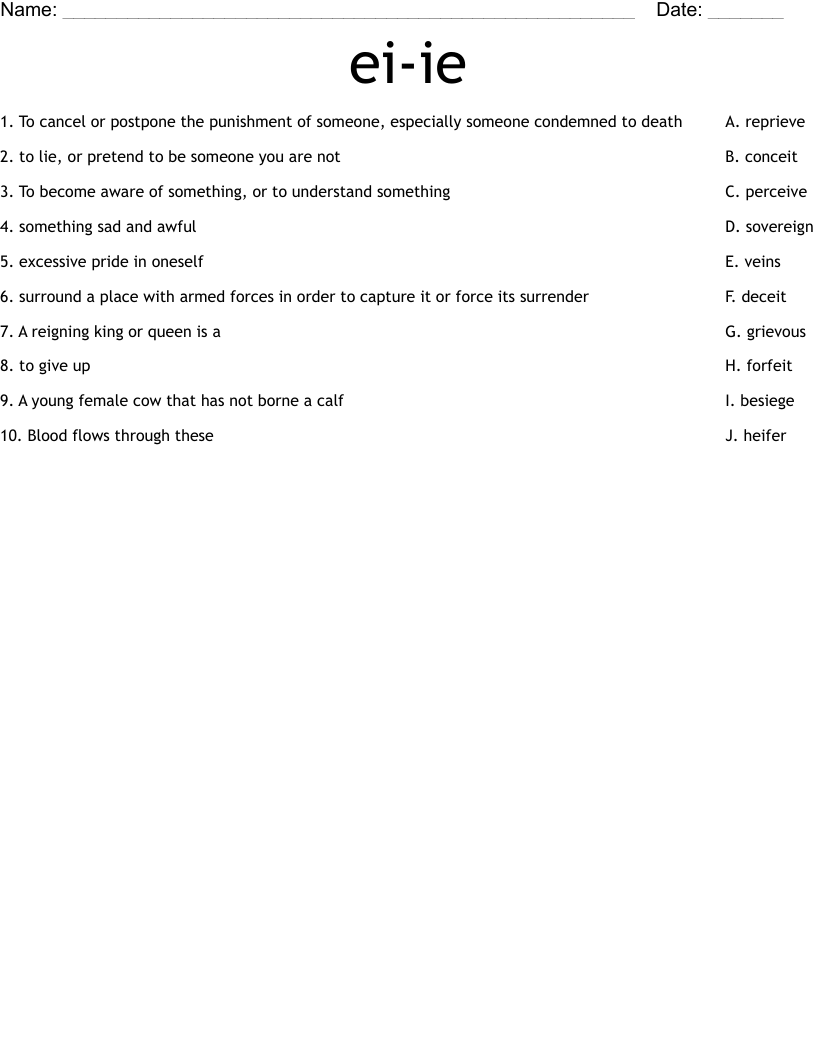 ei-ie Worksheet