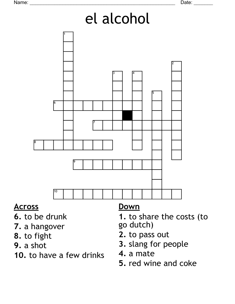 el alcohol Crossword