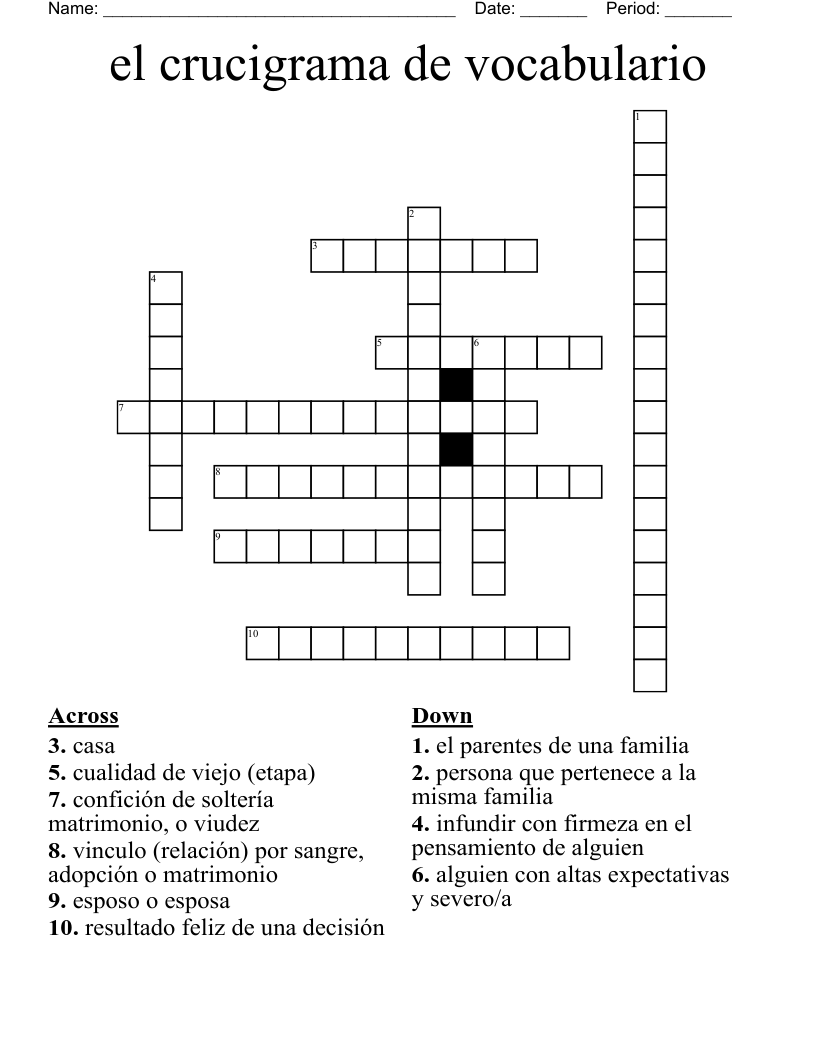 el crucigrama de vocabulario  Crossword