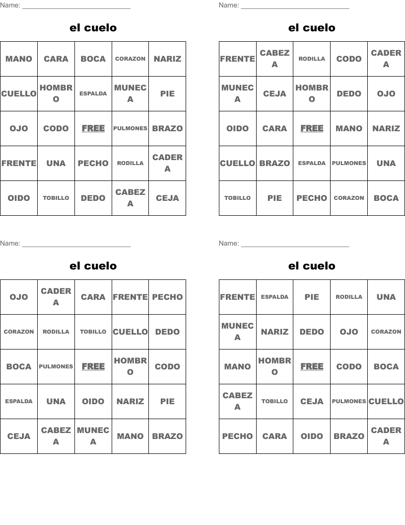 el cuelo Bingo Cards